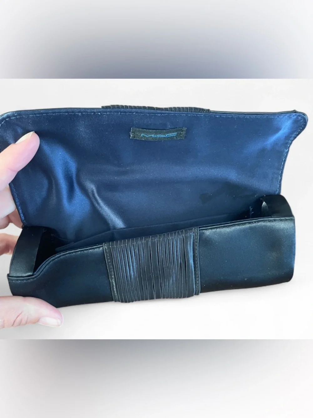 2 MAC Cosmetics Black Satin Roll-Up Cosmetic‎ Brush Case with Stud Accents